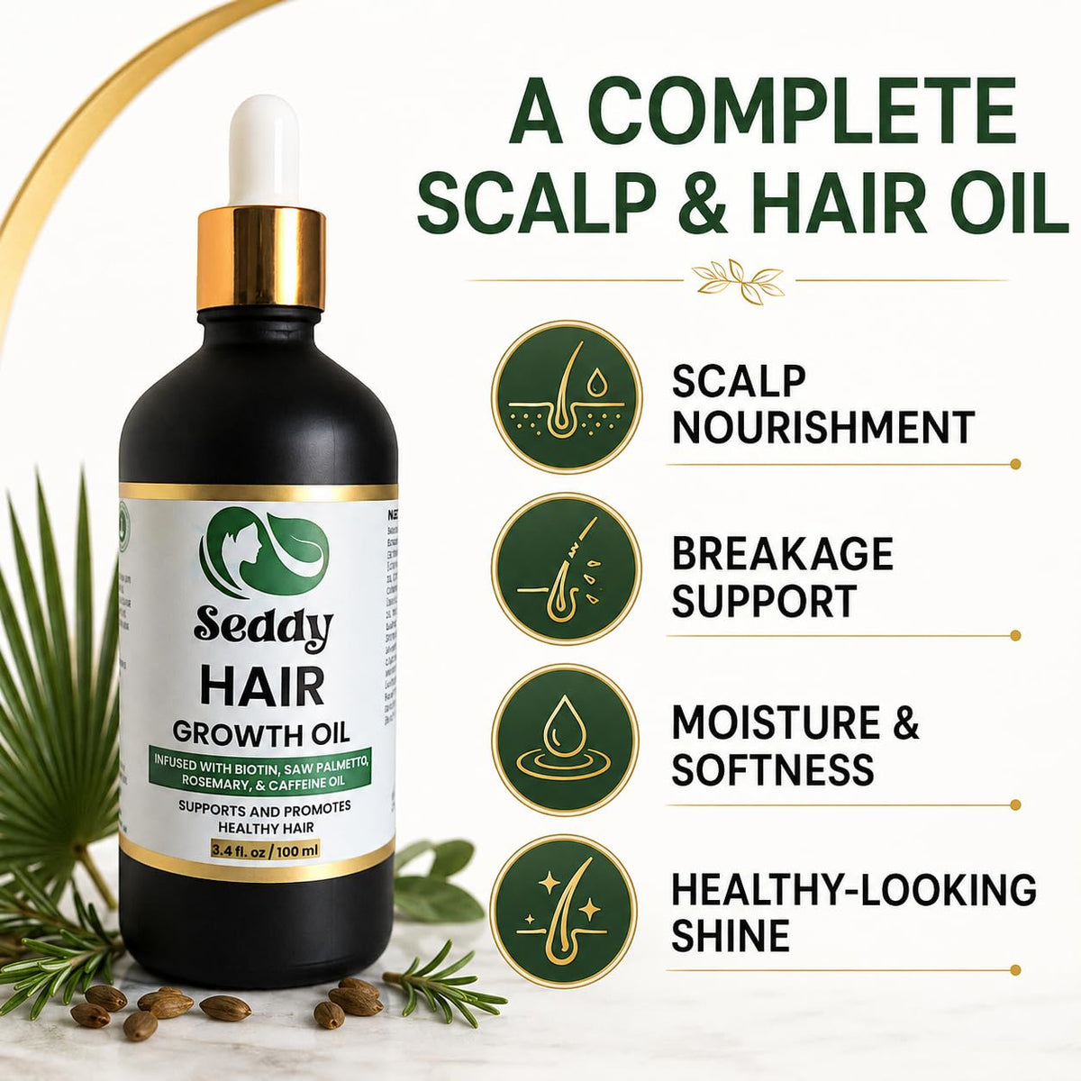 Seddy Hair Growth Oil 3.4 Fl. Oz back view showing ingredients