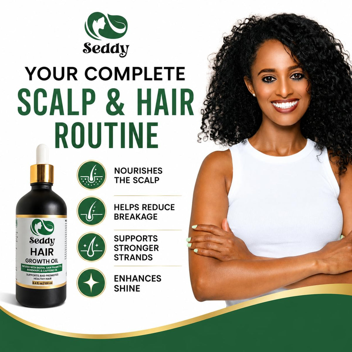Seddy Hair Growth Oil 3.4 Fl. Oz in hand for application