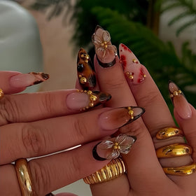 SEENEEY Almond Press on Nails 24pcs in tortoise shell design