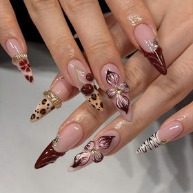 SEENEEY Almond Press on Nails packaging with floral design