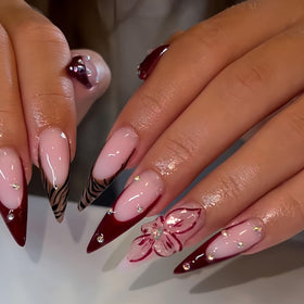 SEENEEY Long Press on Nails Stiletto 24pcs with floral design front view