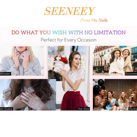 SEENEEY Long Stiletto Press On Nails in use on fingers