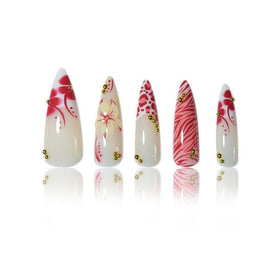 SEENEEY Long Stiletto Press On Nails Leopard design close-up