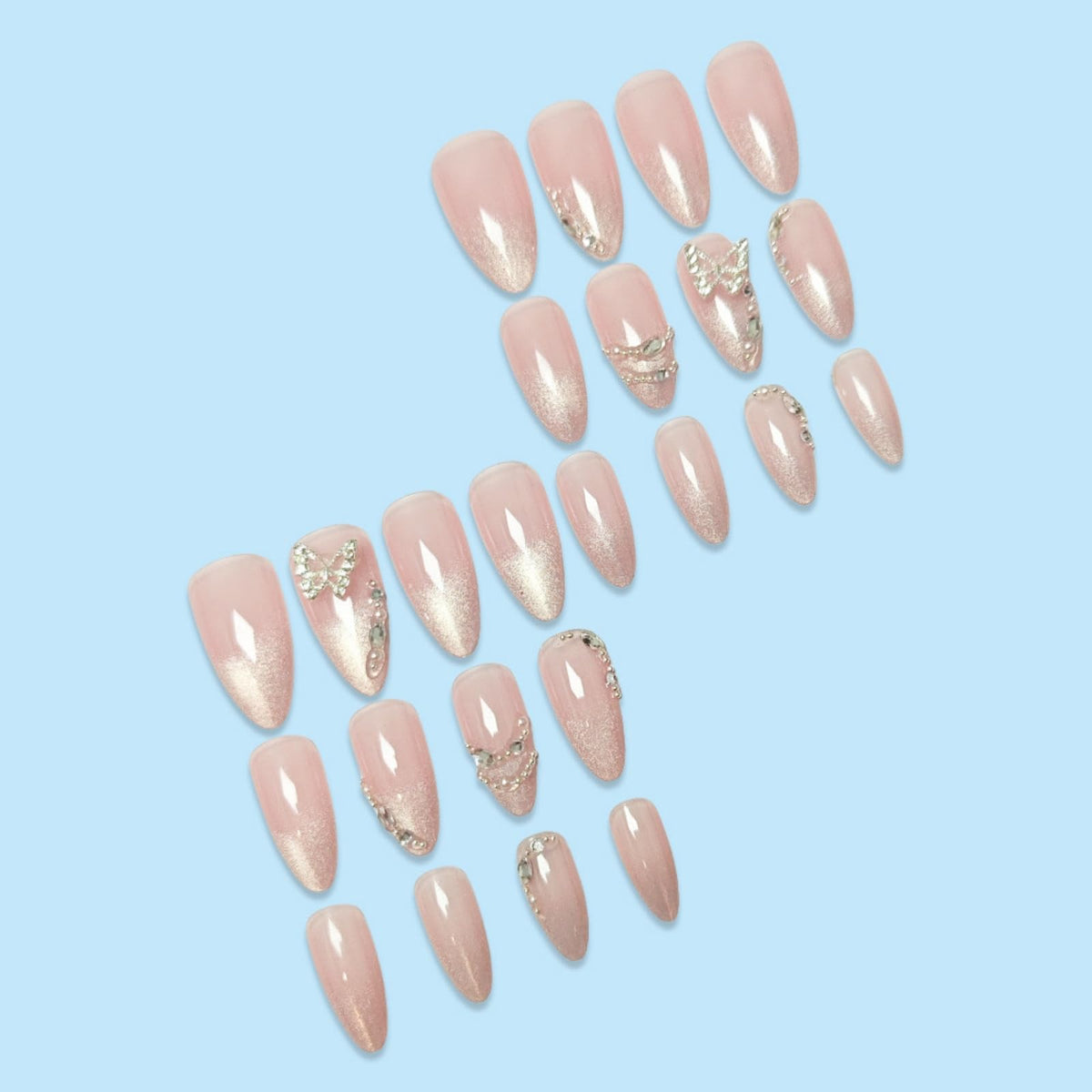 SEENEEY press on nails arranged neatly with cuticle stick