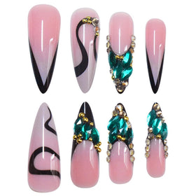 SEENEEY press on nails displayed with jelly glue and file