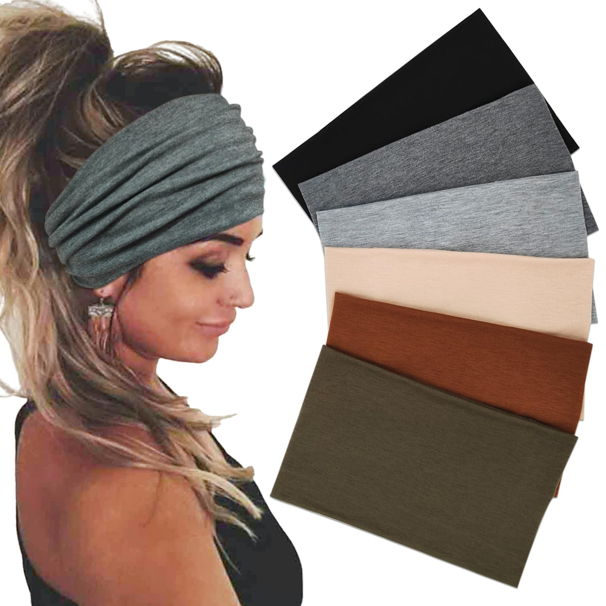 Sefiinh 6 Pack Wide Headbands assorted colours front view
