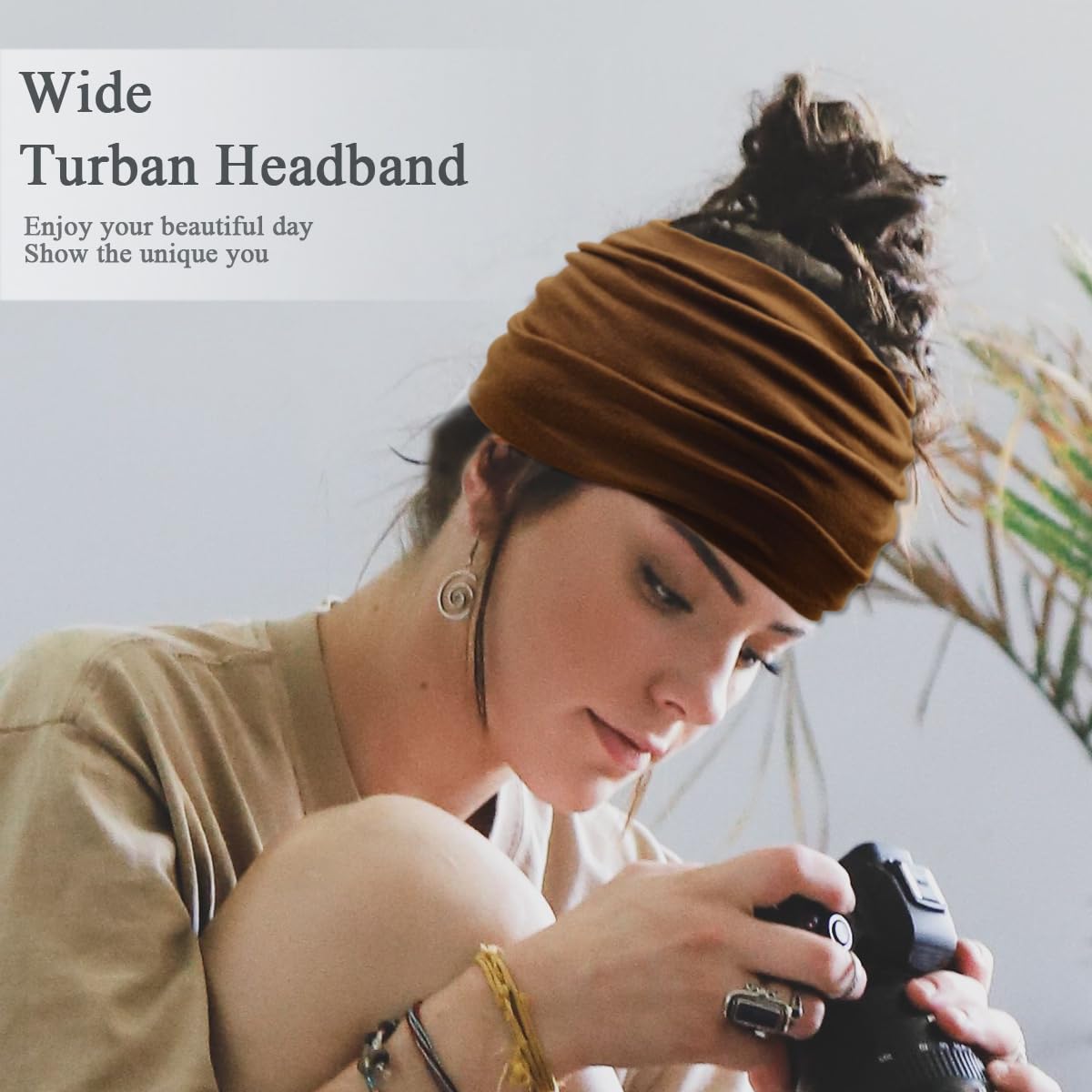 Sefiinh headbands worn by a model outdoors