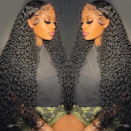 Segsavor 13x6 Deep Wave Lace Front Wig natural colour front view