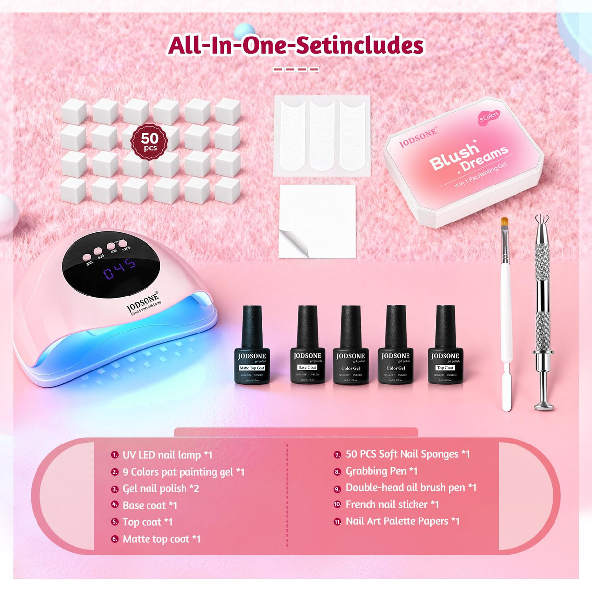 Selection of JODSONE patting gel nail polishes in vibrant colours