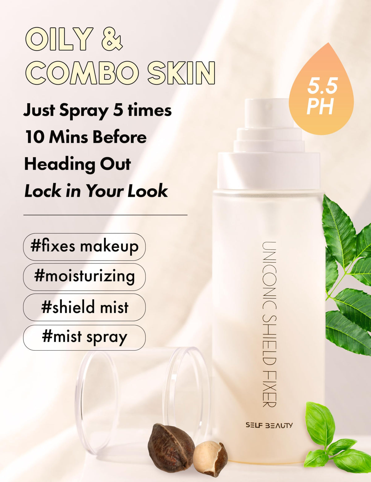 self beauty Hydrating Matte Makeup Fixer 100ml packaging details