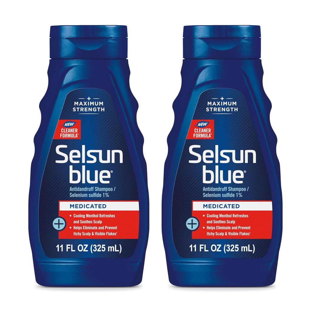 Selsun Blue Medicated Anti-Dandruff Shampoo two 11 fl. oz. bottles front view