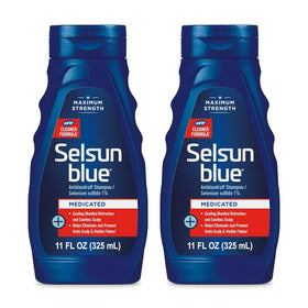 Selsun Blue Medicated Anti-Dandruff Shampoo two 11 fl. oz. bottles front view