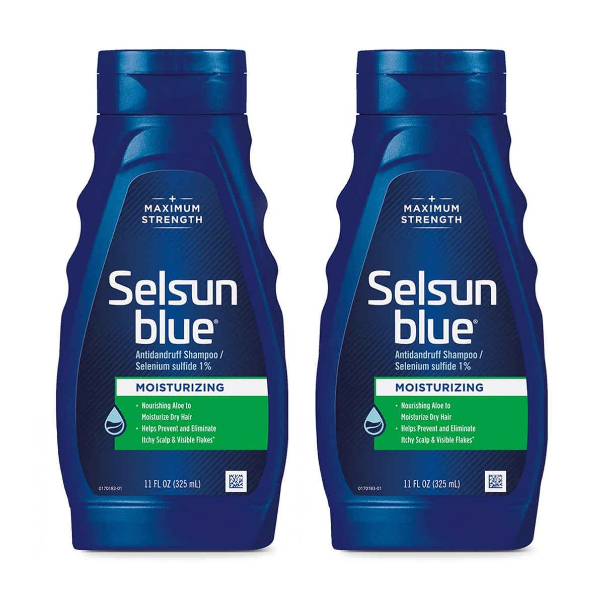 Selsun Blue Moisturizing Anti-Dandruff Shampoo front view with aloe