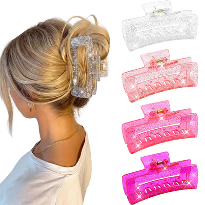 SEMATA 4Pcs Pink Clear Hair Claw Clips front view