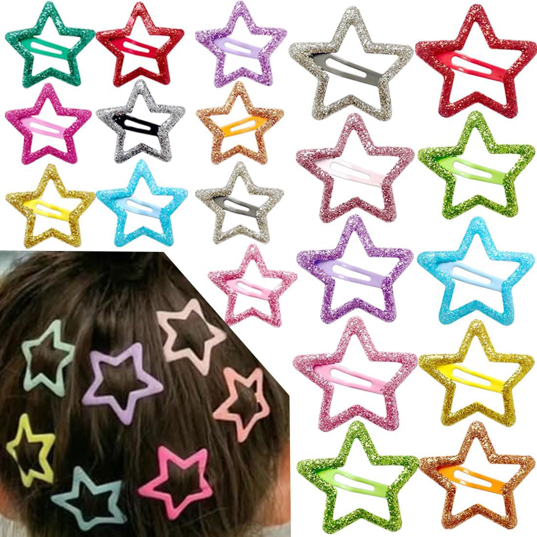 Seneeel 20PCS Star Hair Clips in assorted colours front view