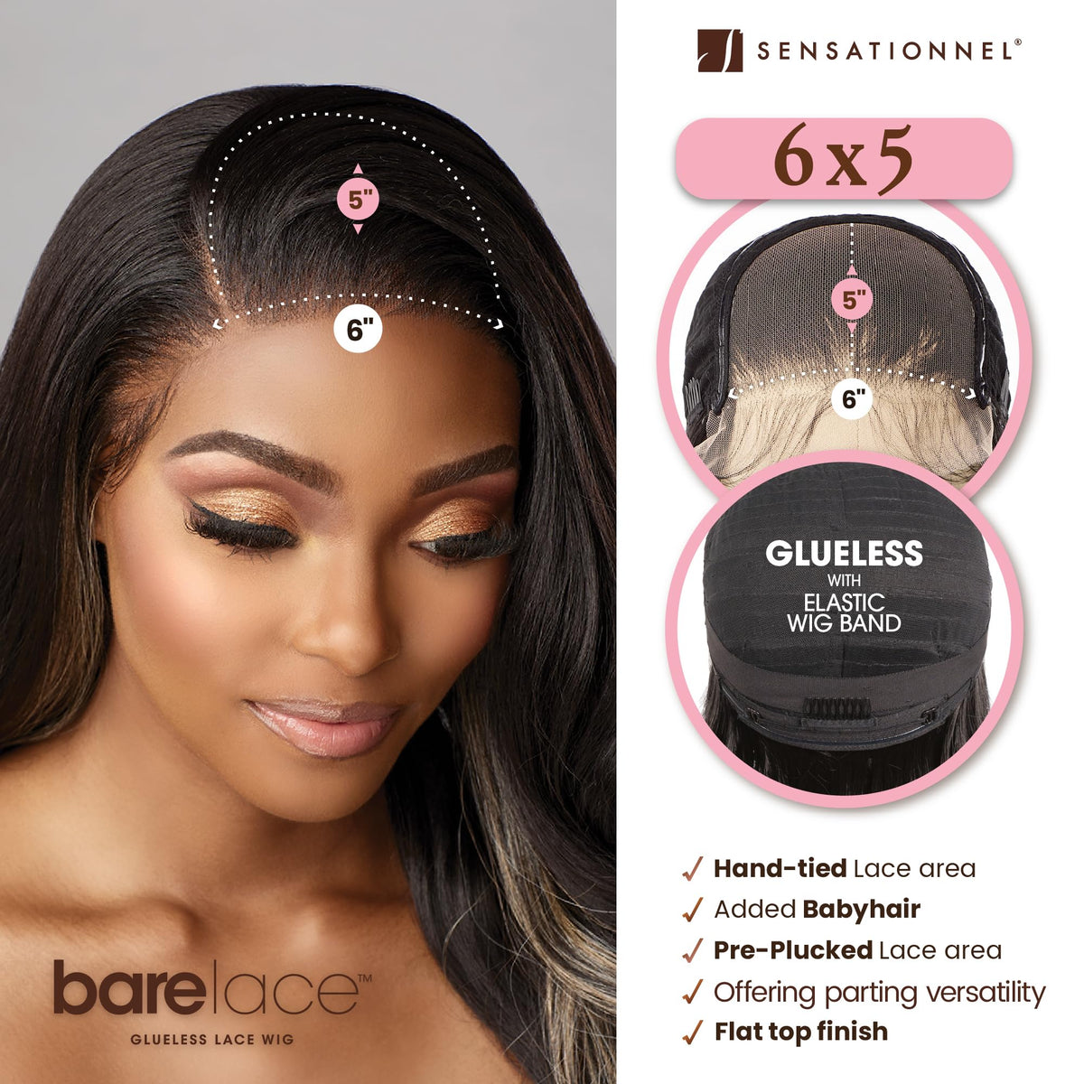 Sensationnel Bare Lace 6x5 Lacewig-Unit 3 Off Black side view