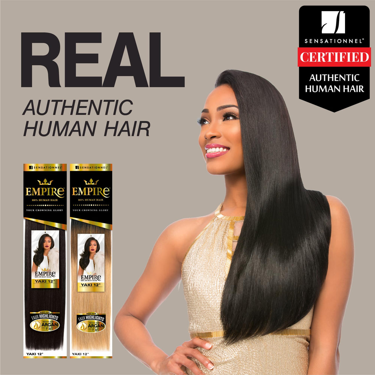 Sensationnel Empire Yaki Human Hair 12 inch Jet Black close-up of ends