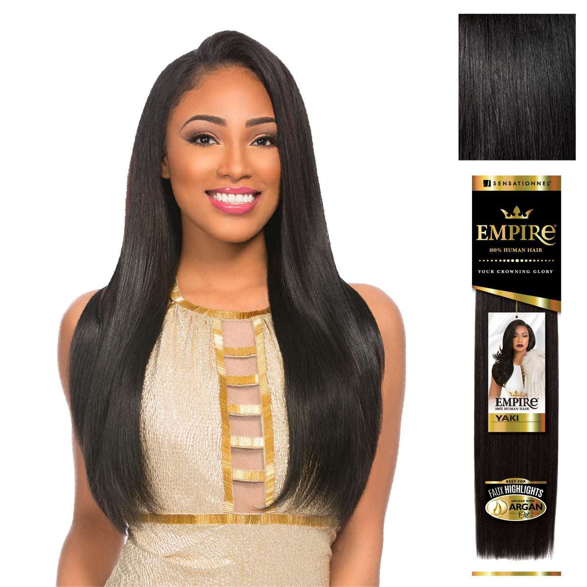 Sensationnel Empire Yaki Human Hair 12 inch Jet Black front view