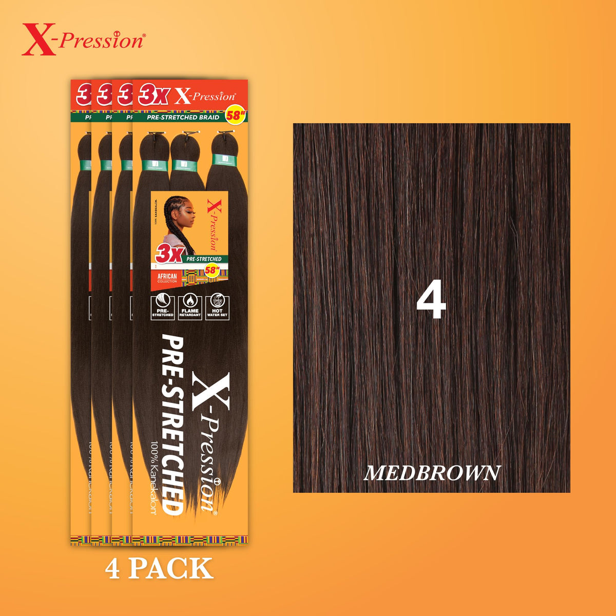 Sensationnel X-Pression 4 pack of Medium Brown braids