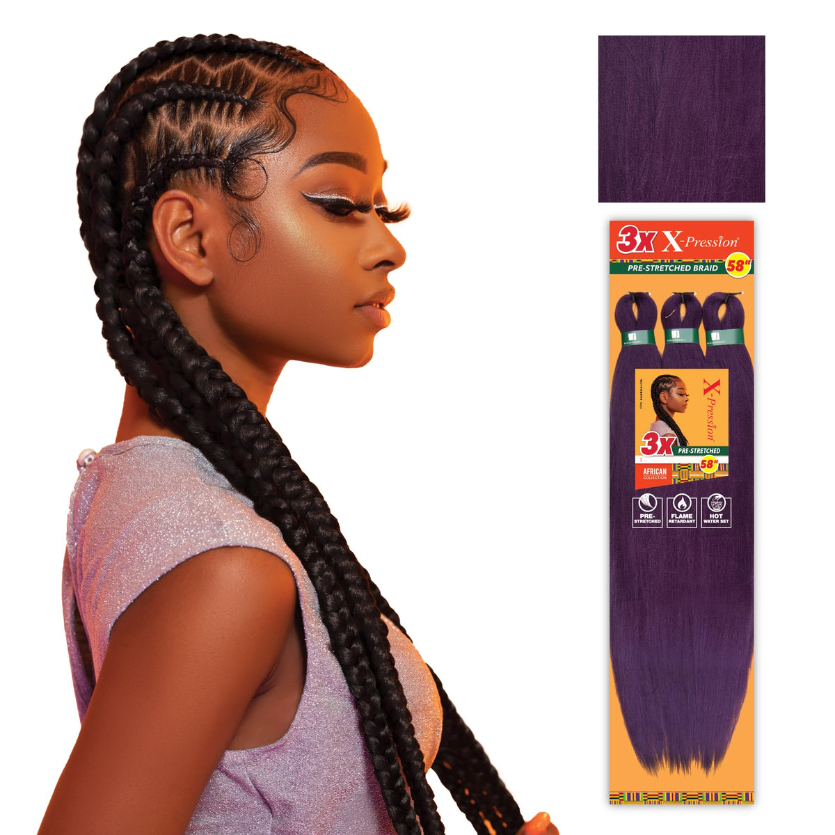 Sensationnel X-Pression 58in braiding hair in purple front view