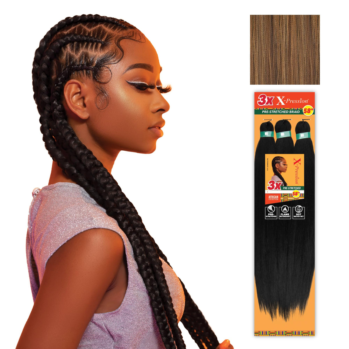 Sensationnel X-Pression 58in braids in M4/27/30 colour front view