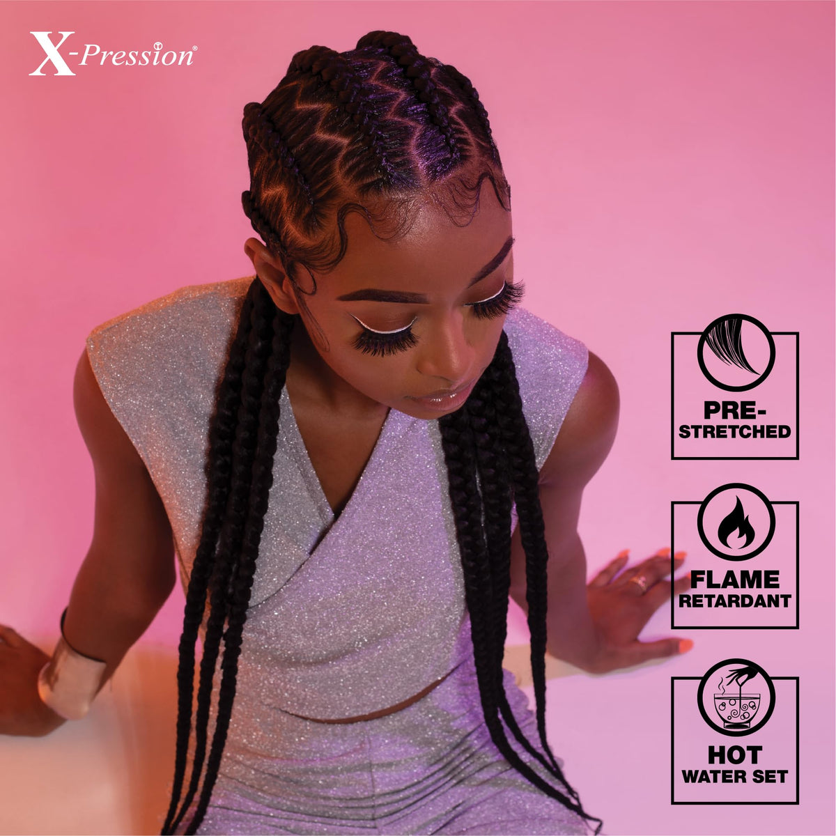 Sensationnel X-Pression 58in Braids Light Auburn displayed with accessories