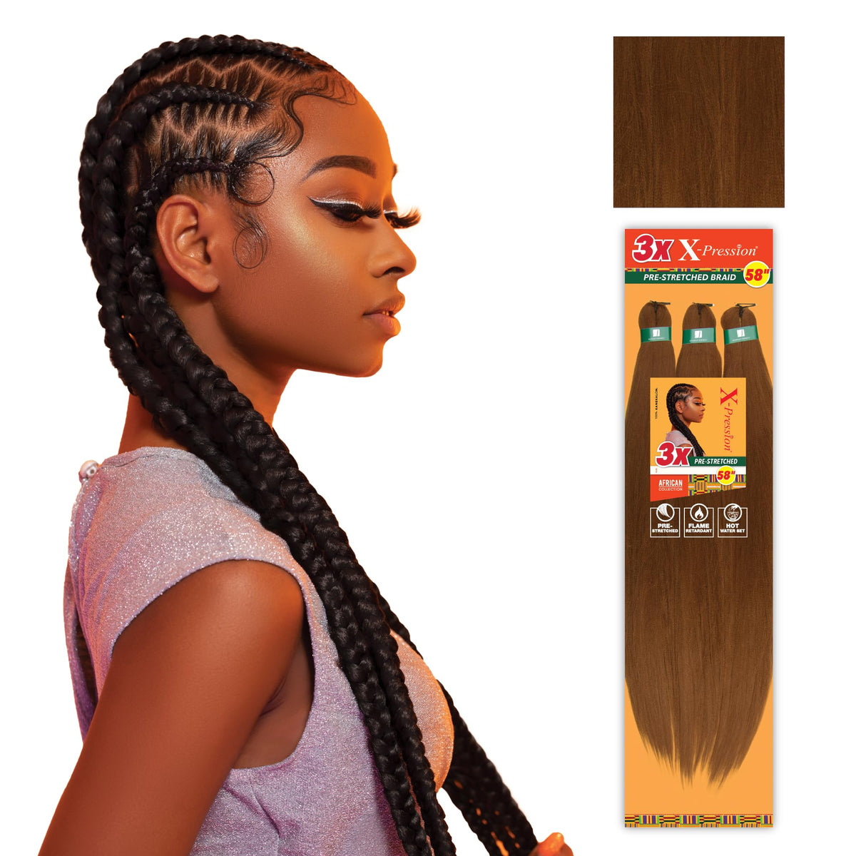 Sensationnel X-Pression 58in Braids Light Auburn front view