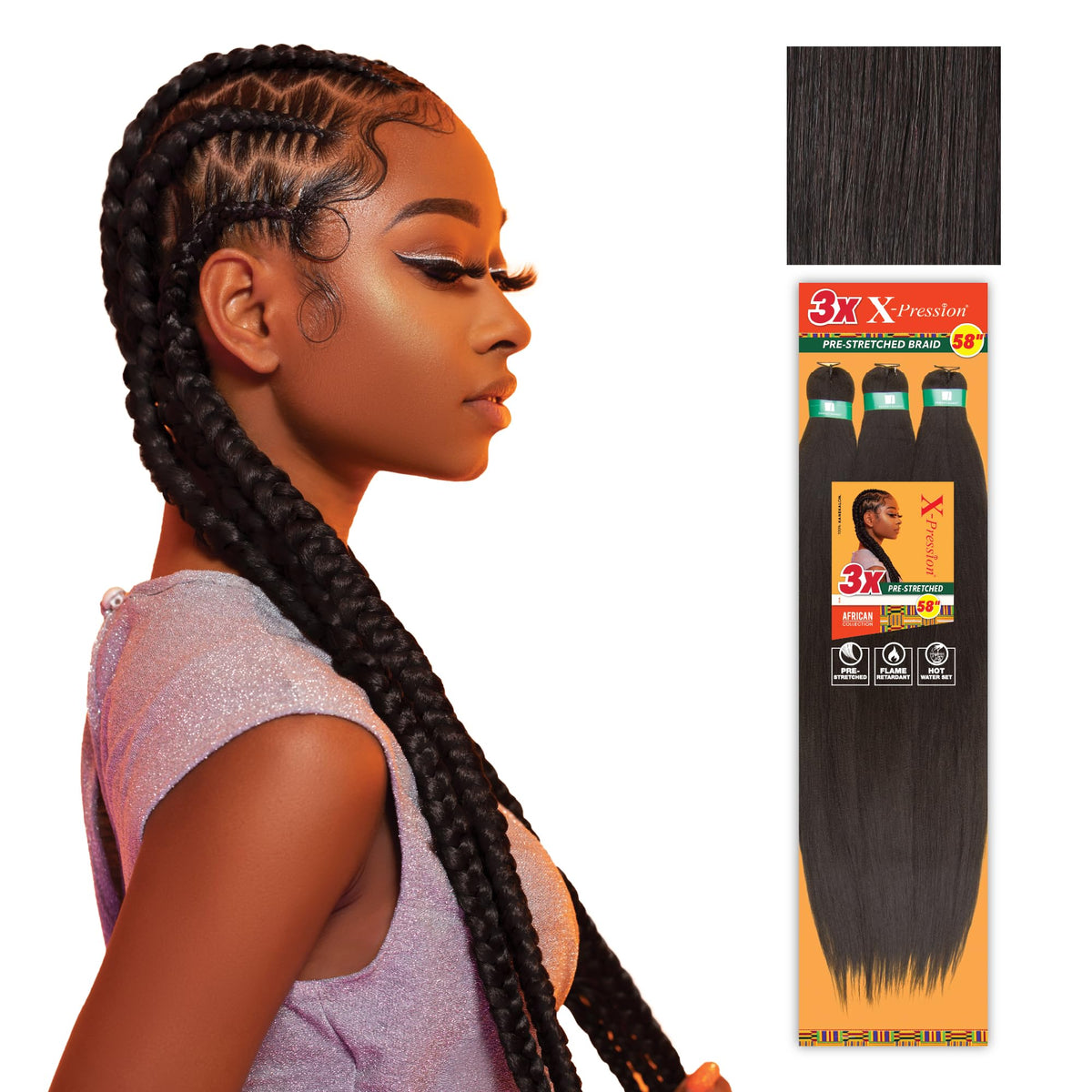 Sensationnel X-pression braiding hair 58 inch dark brown front view