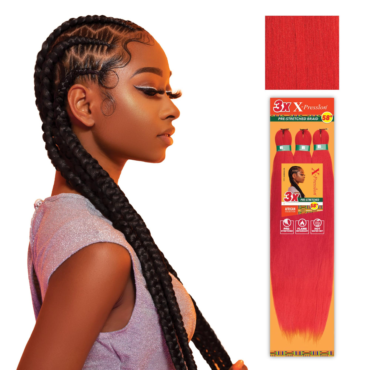 Sensationnel X-Pression Braiding Hair 58in 5pk in red front view