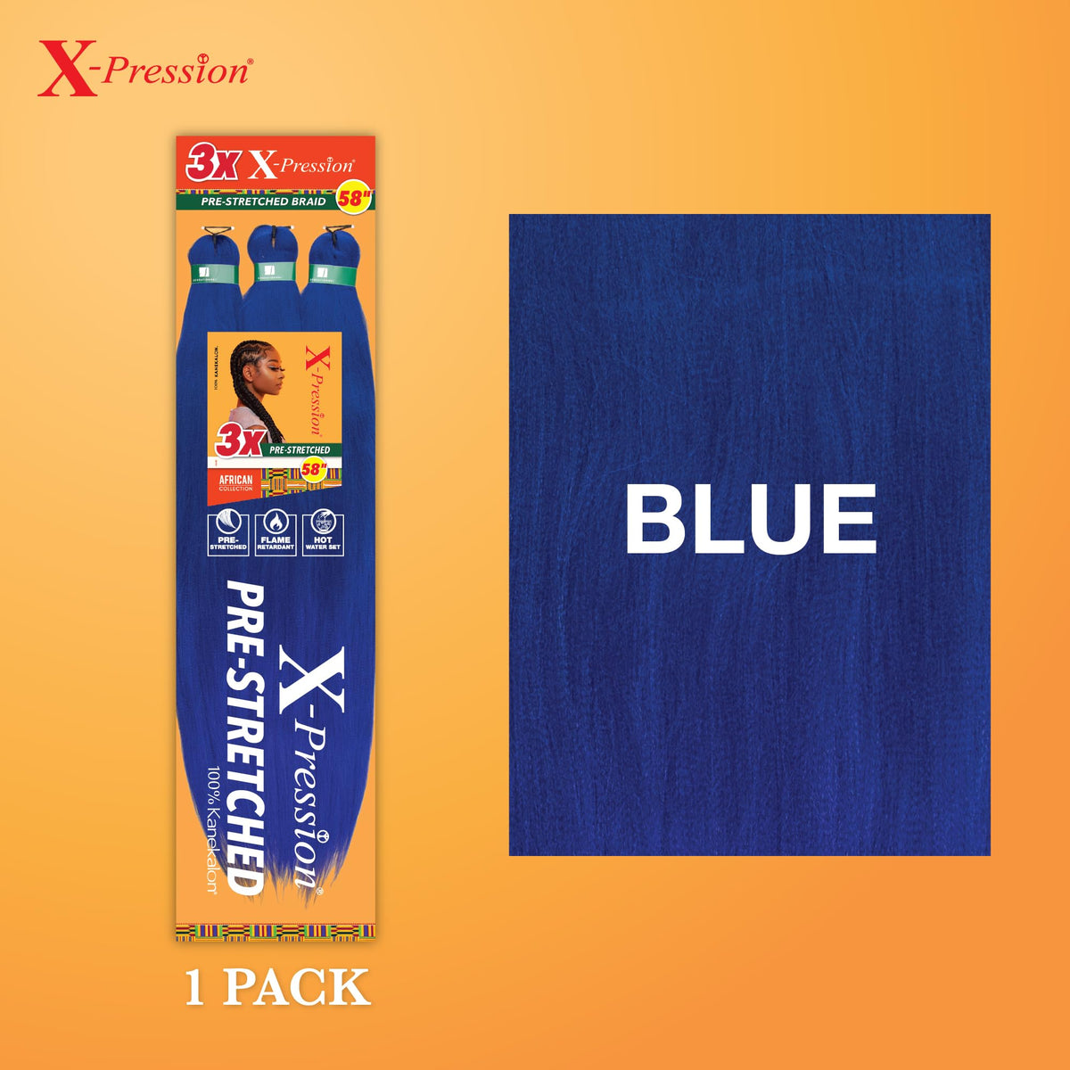 Sensationnel X-Pression Braiding Hair 58in blue packaging