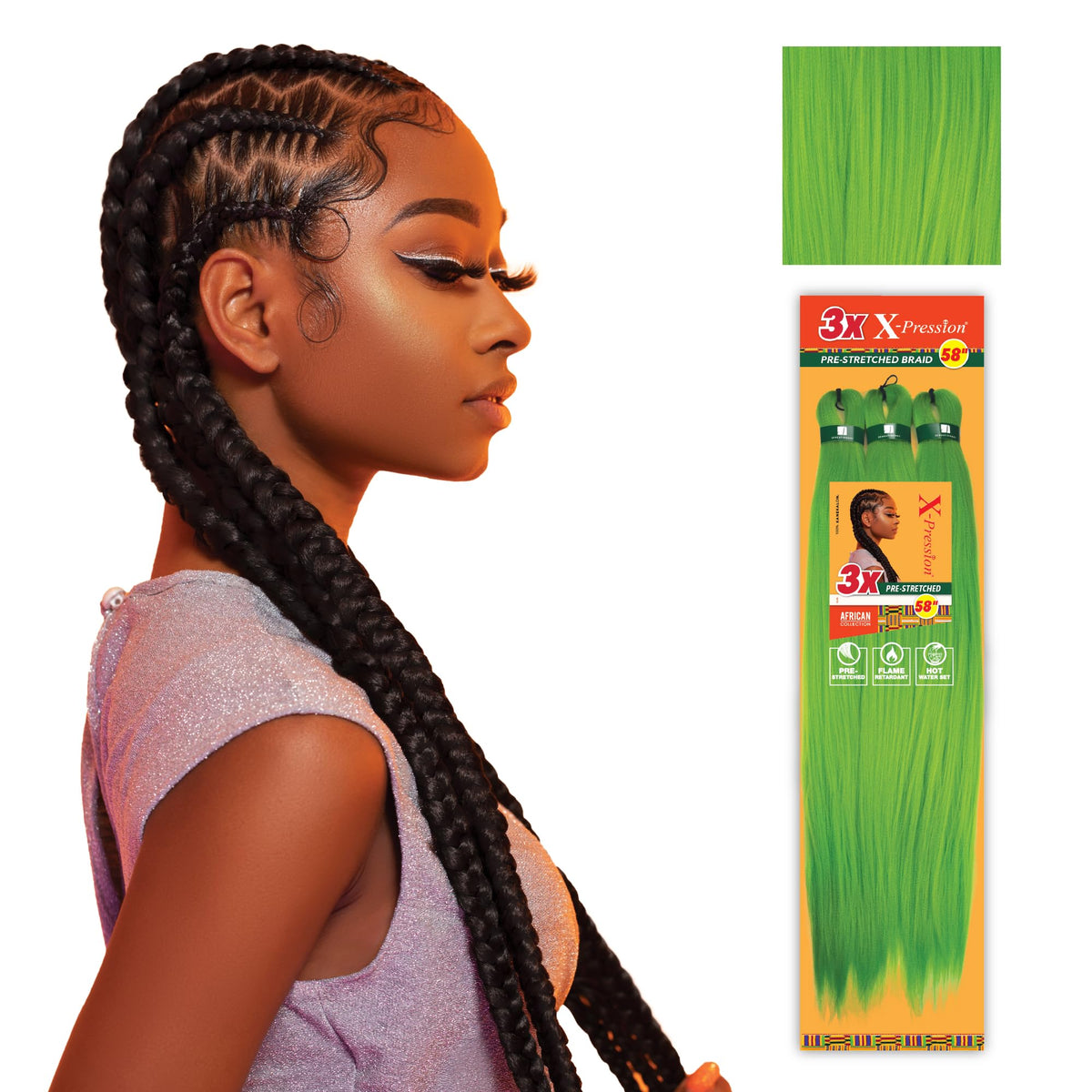 Sensationnel X-Pression Braiding Hair 58in Green packaging