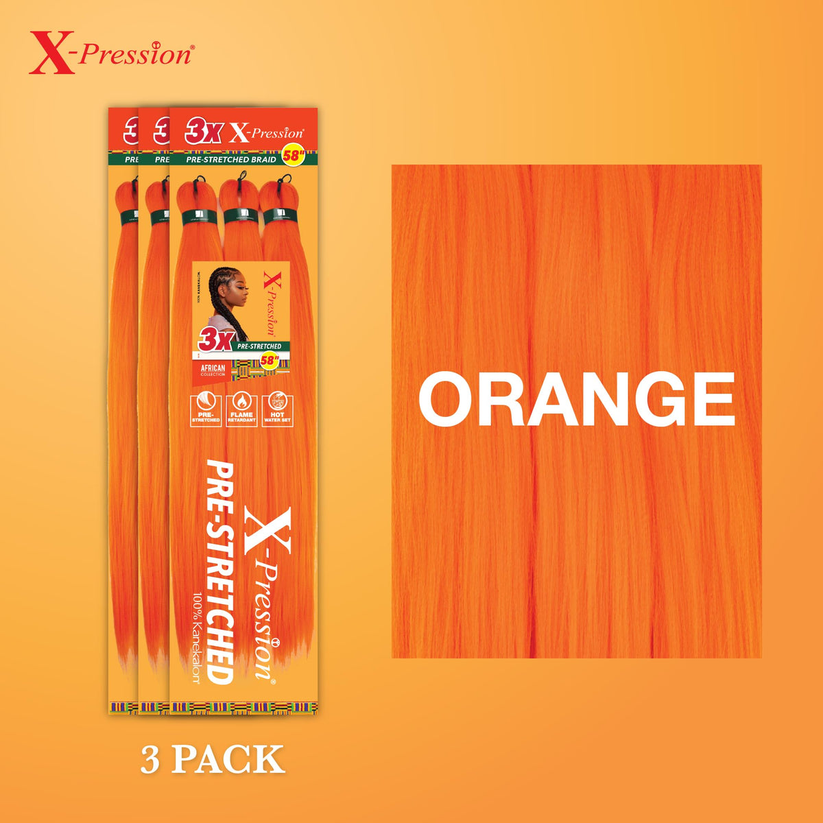 Sensationnel X-Pression Braiding Hair 58in orange packaging