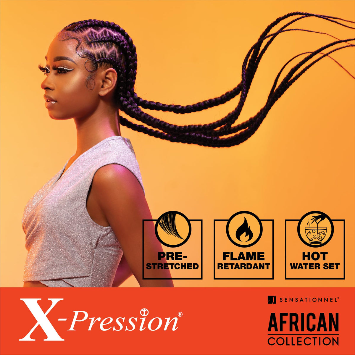 Sensationnel X-Pression braiding hair styled in box braids