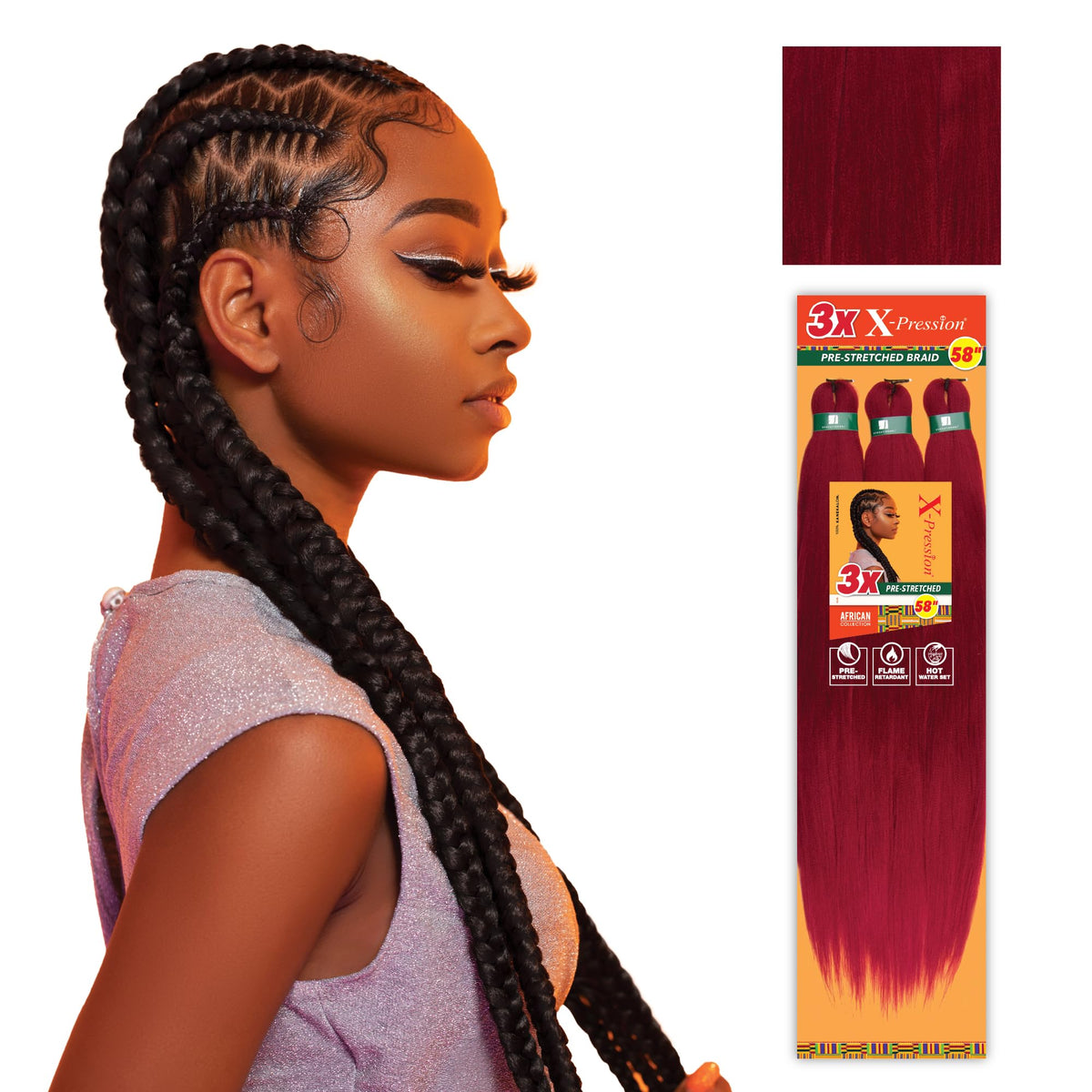 Sensationnel X-Pression Braids 3X 58in Burgundy front view