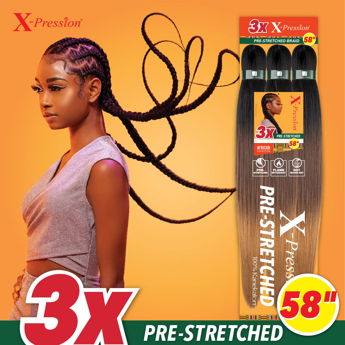 Sensationnel X-Pression Braids 3X 58in Dark Brown close-up of texture