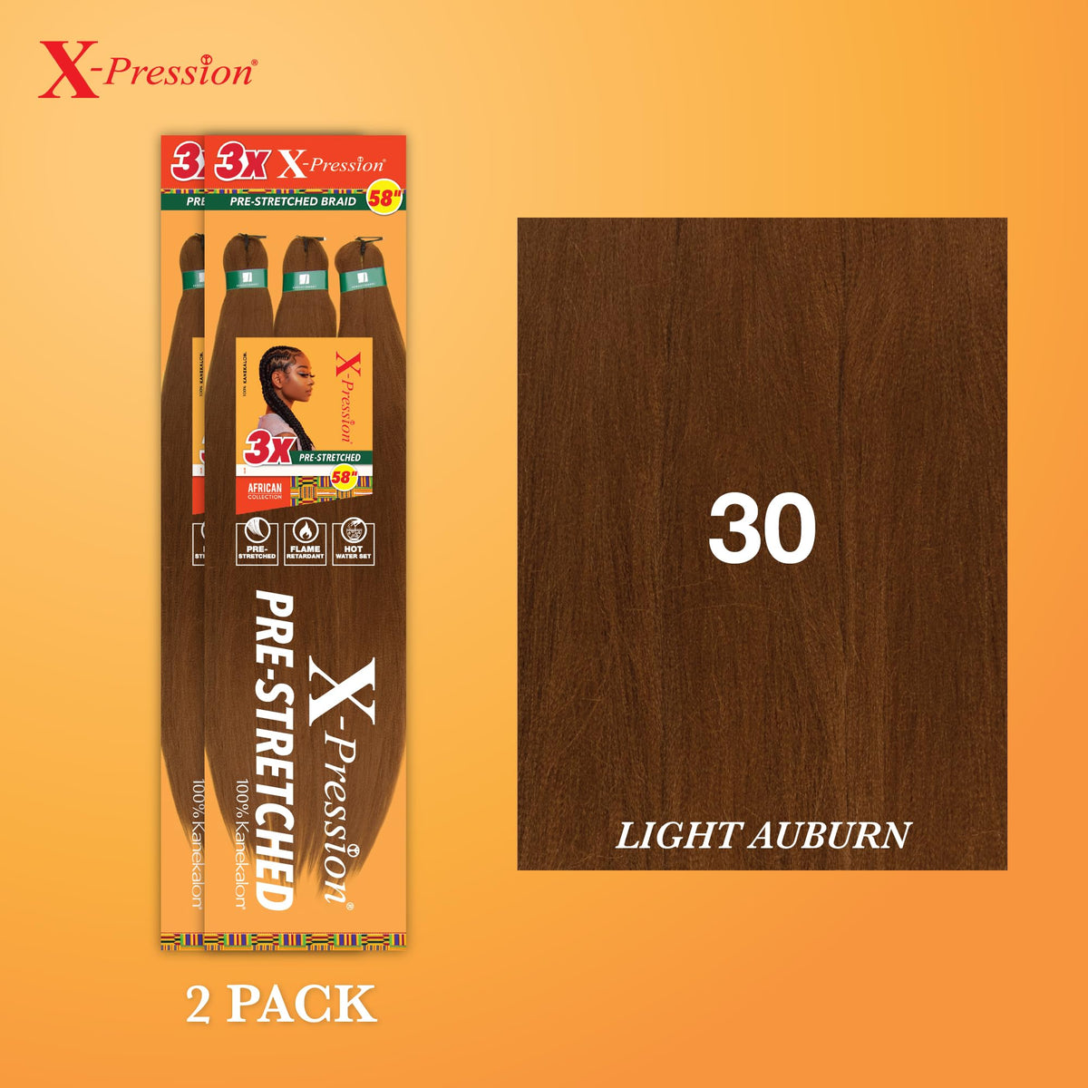 Sensationnel X-Pression Braids 3X 58in Light Auburn packaging
