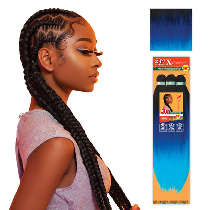 Sensationnel X-Pression Braids 58in front view in 3T1B/DBLUE/LBLUE