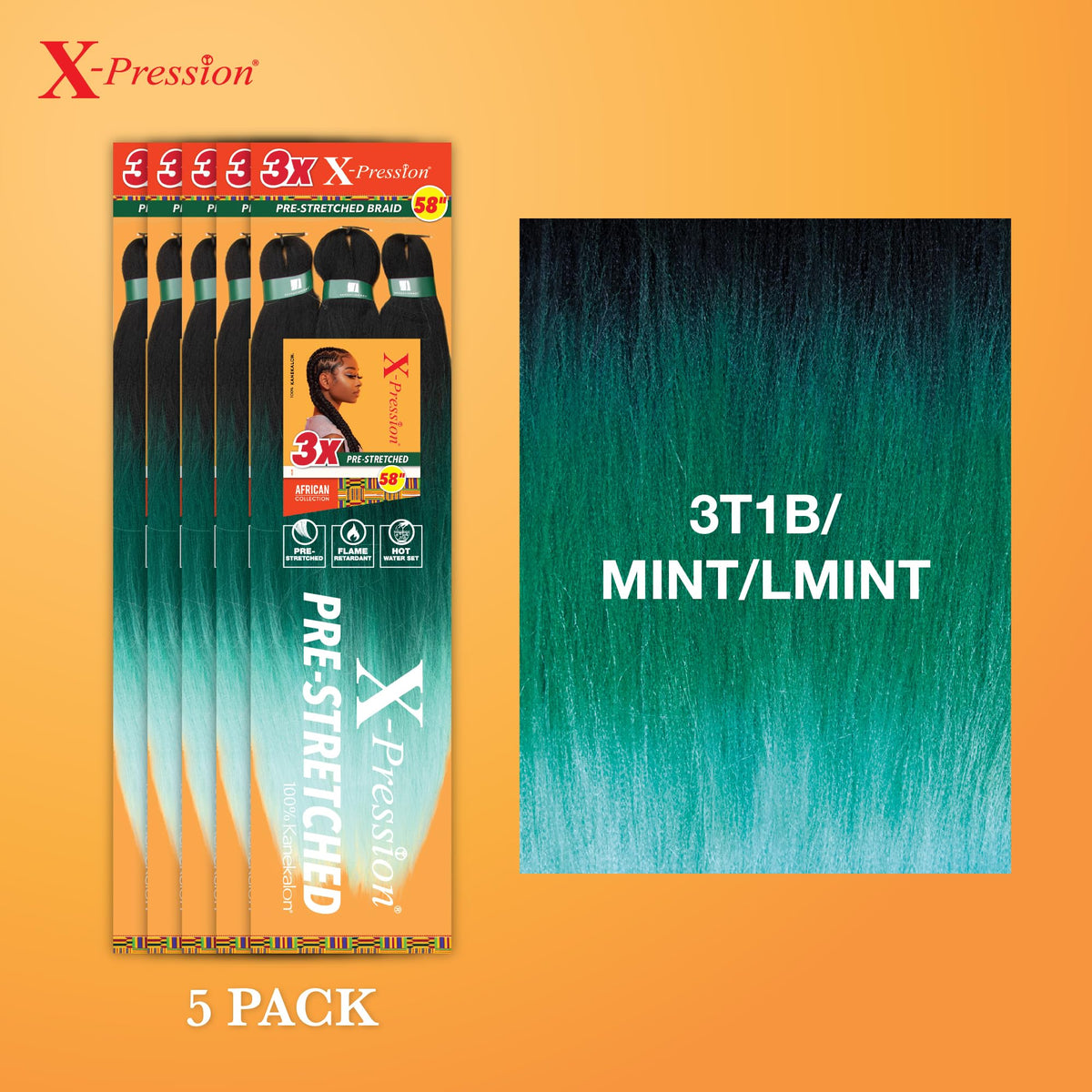 Sensationnel X-Pression Braids 58in packaging with vibrant colours