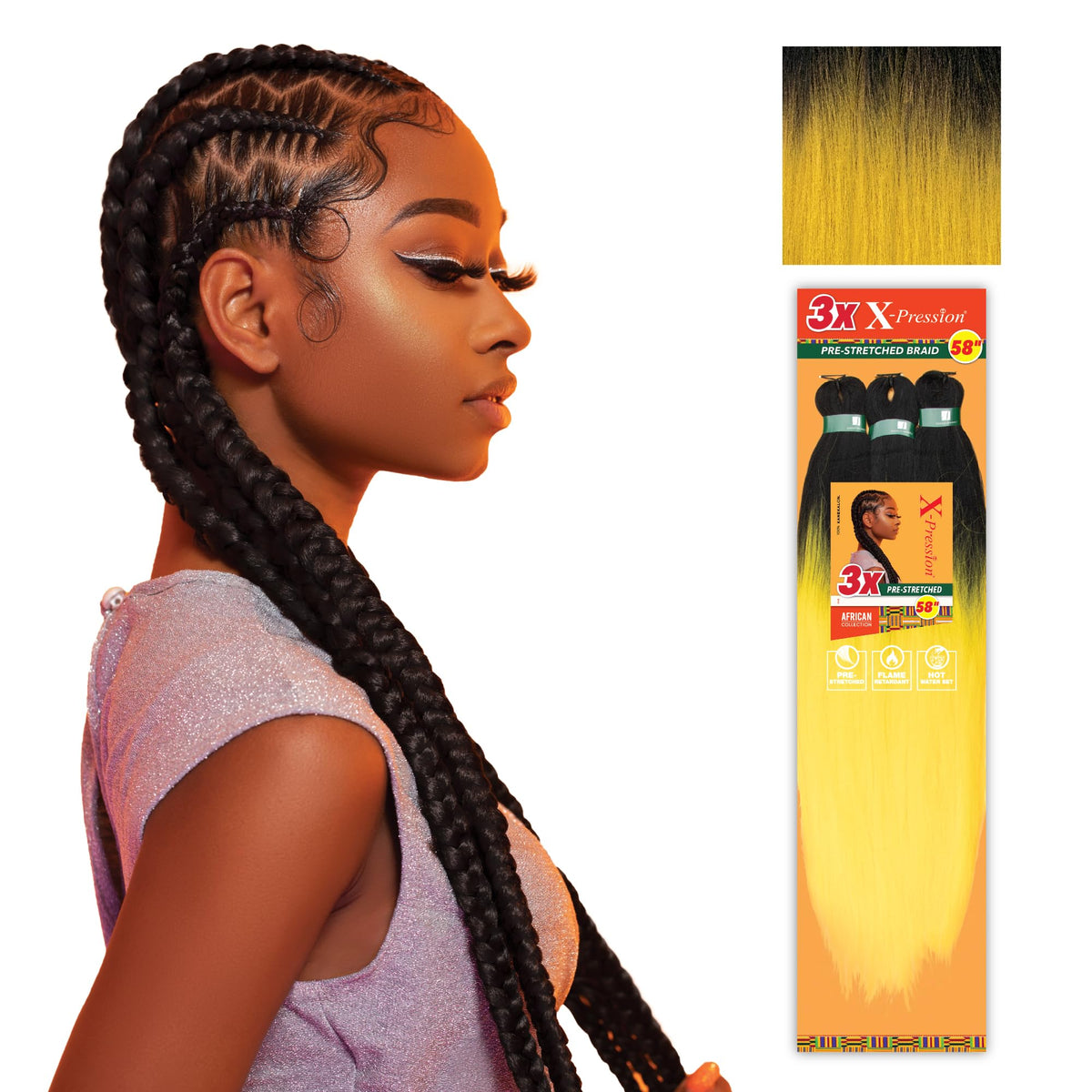 Sensationnel X-Pression Braids 58in T1B/MUSTARD front view