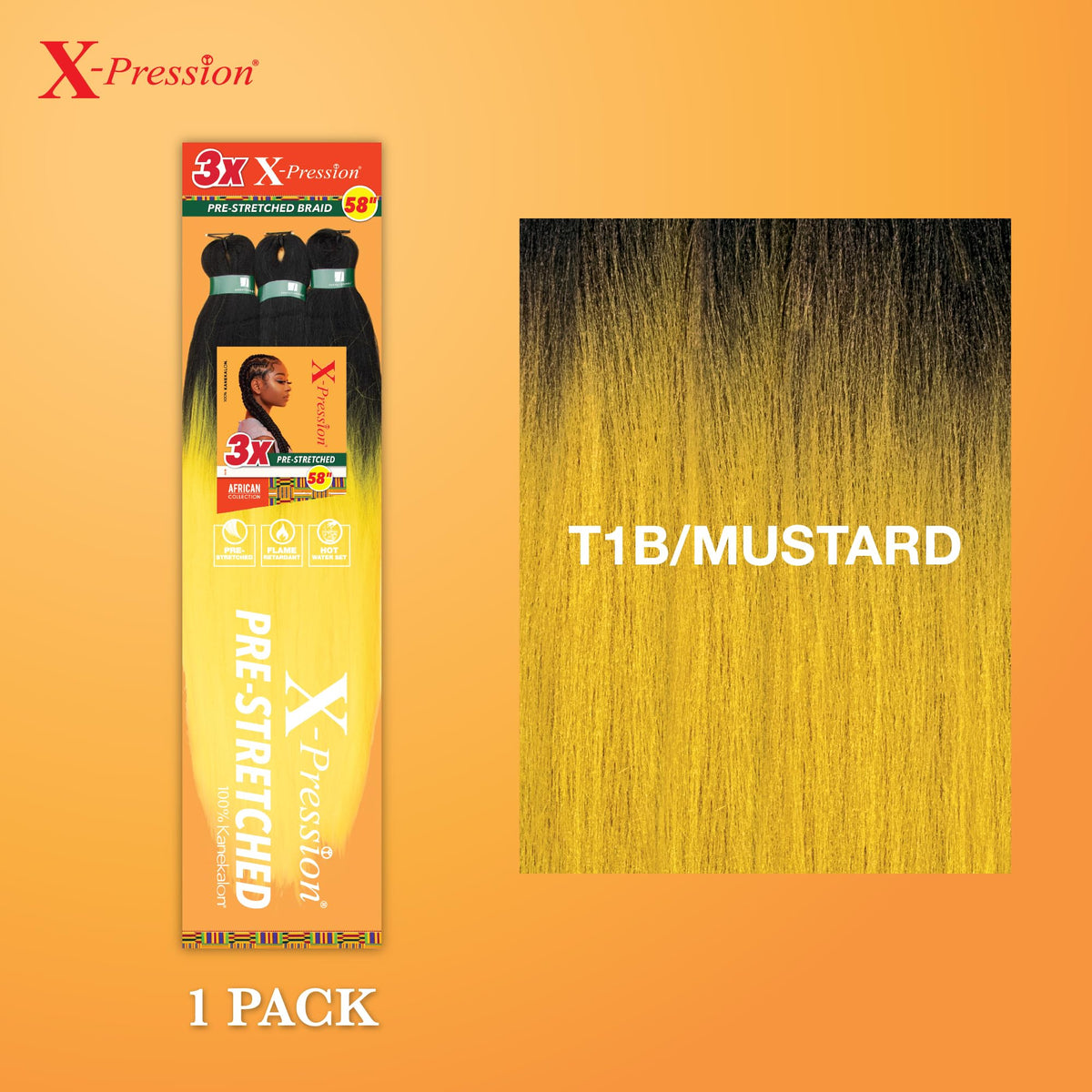 Sensationnel X-Pression Braids 58in T1B/MUSTARD packaging