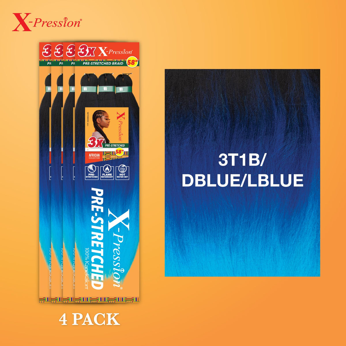 Sensationnel X-Pression braids in 3T1B/DBLUE/LBLUE colour