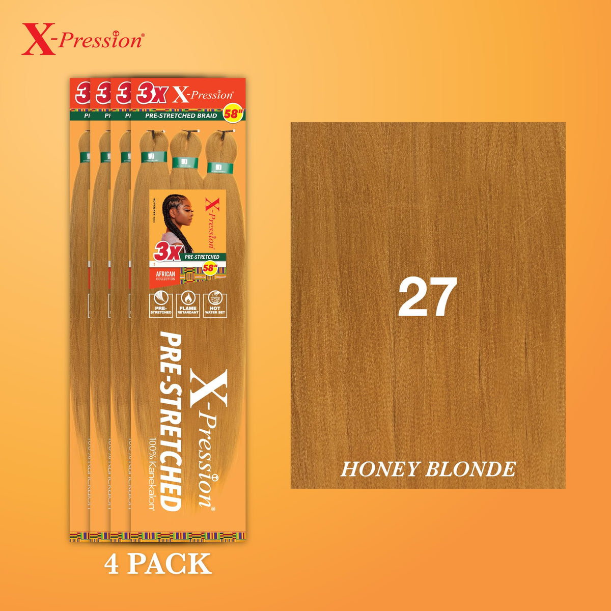 Sensationnel X-Pression Braids packaging with 4 packs