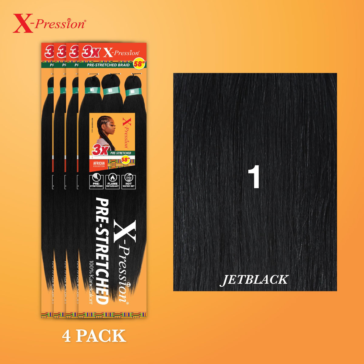 Sensationnel X-Pression Braids packaging with 4 packs