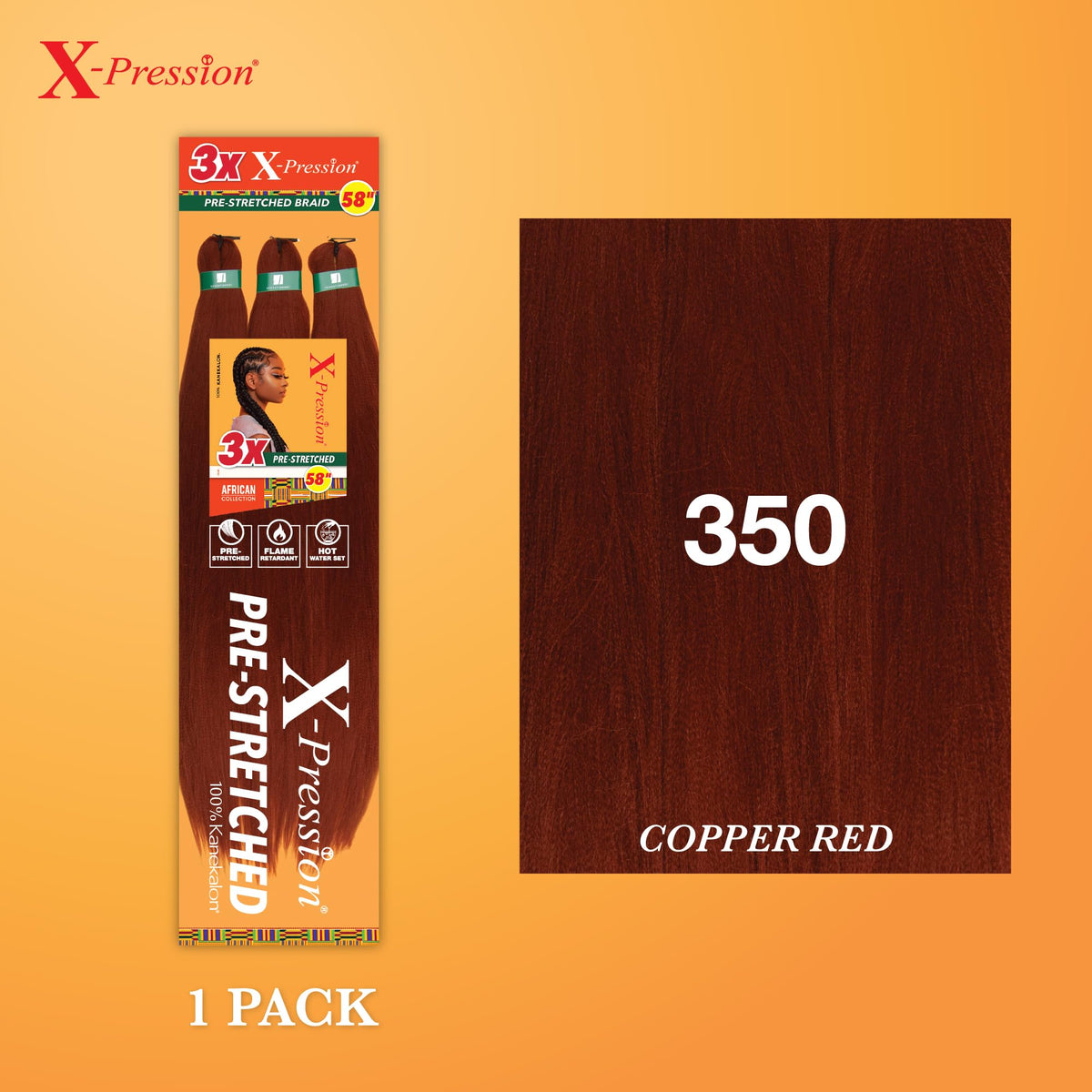 Sensationnel X-Pression Pre-Stretched Braids 350 Copper Red texture close-up