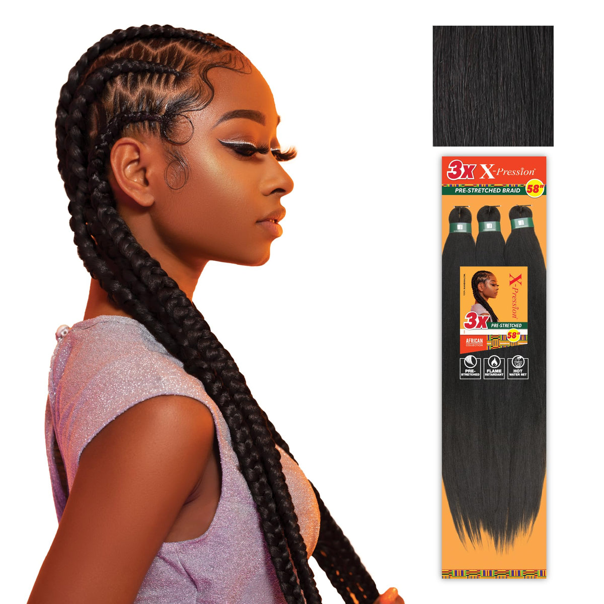 Sensationnel X-Pression Pre-Stretched Braids 58in Off Black front view