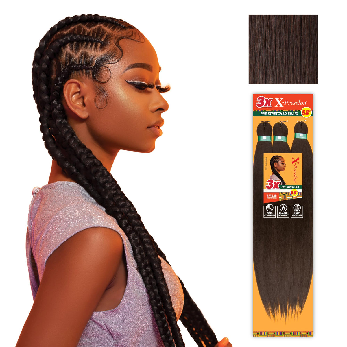 Sensationnel X-Pression Prestretched Braids 58in Medium Brown front view