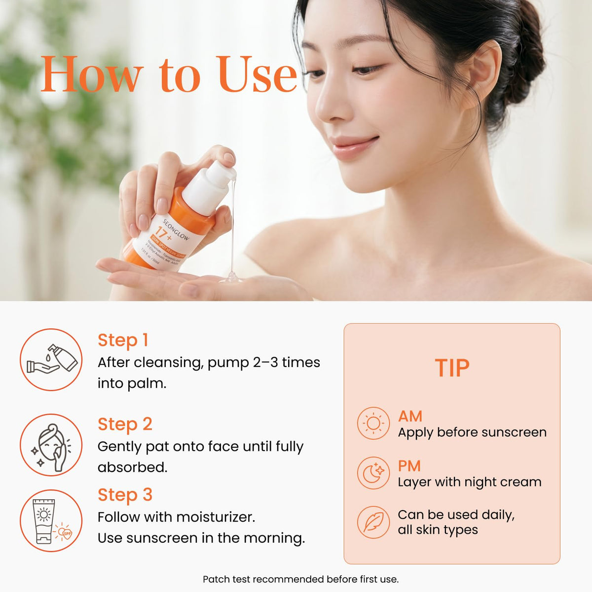 SEONGLOW Dark Spot Corrector Serum with a backdrop of natural elements