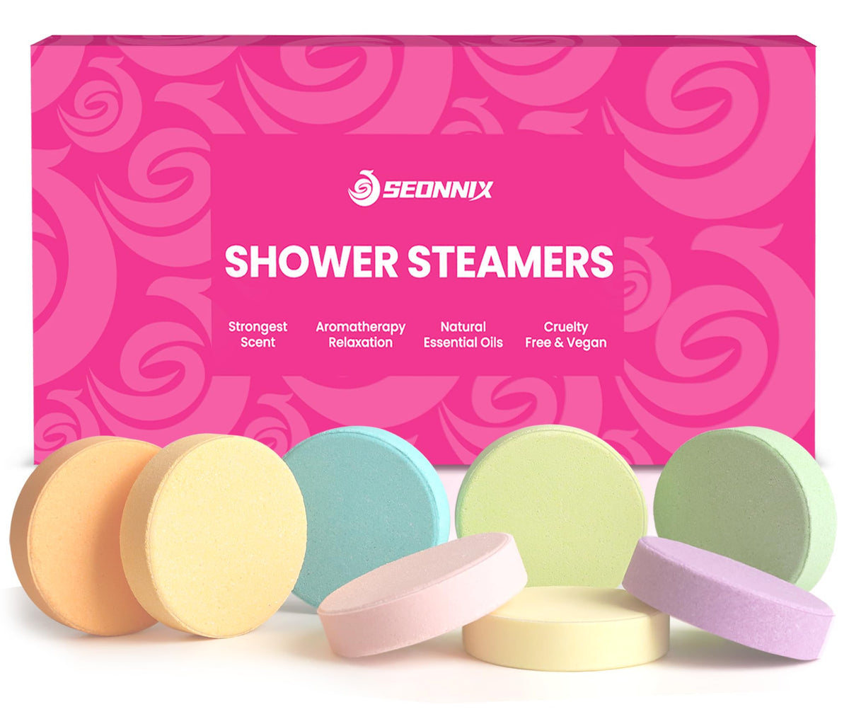 SEONNIX Shower Steamers 8 Pack front view with packaging
