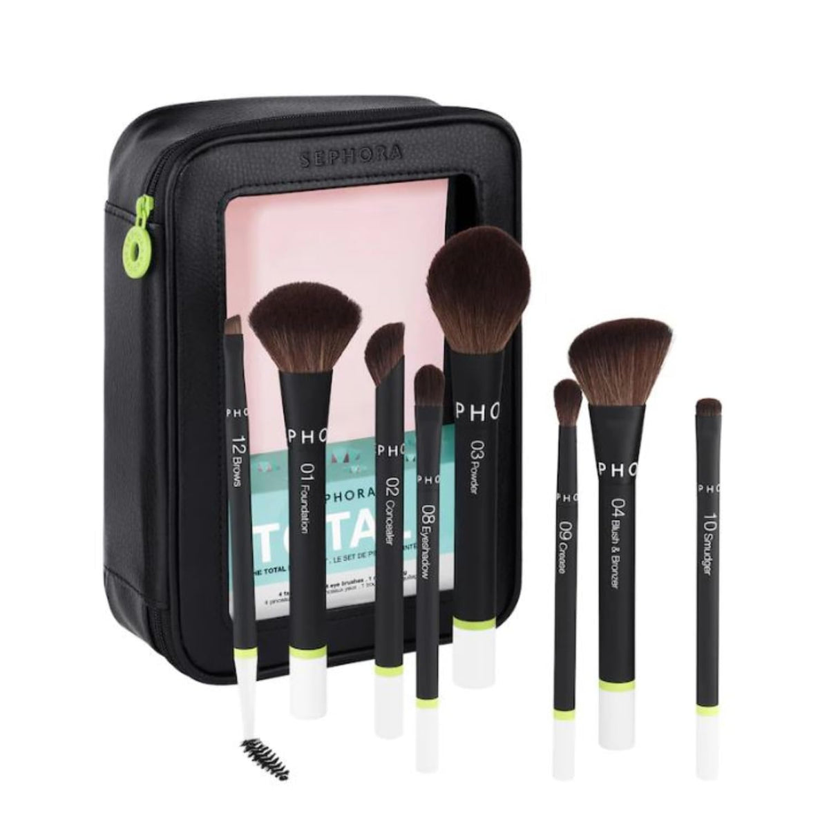 SEPHORA Total Brush Set 8-Piece with makeup bag front view