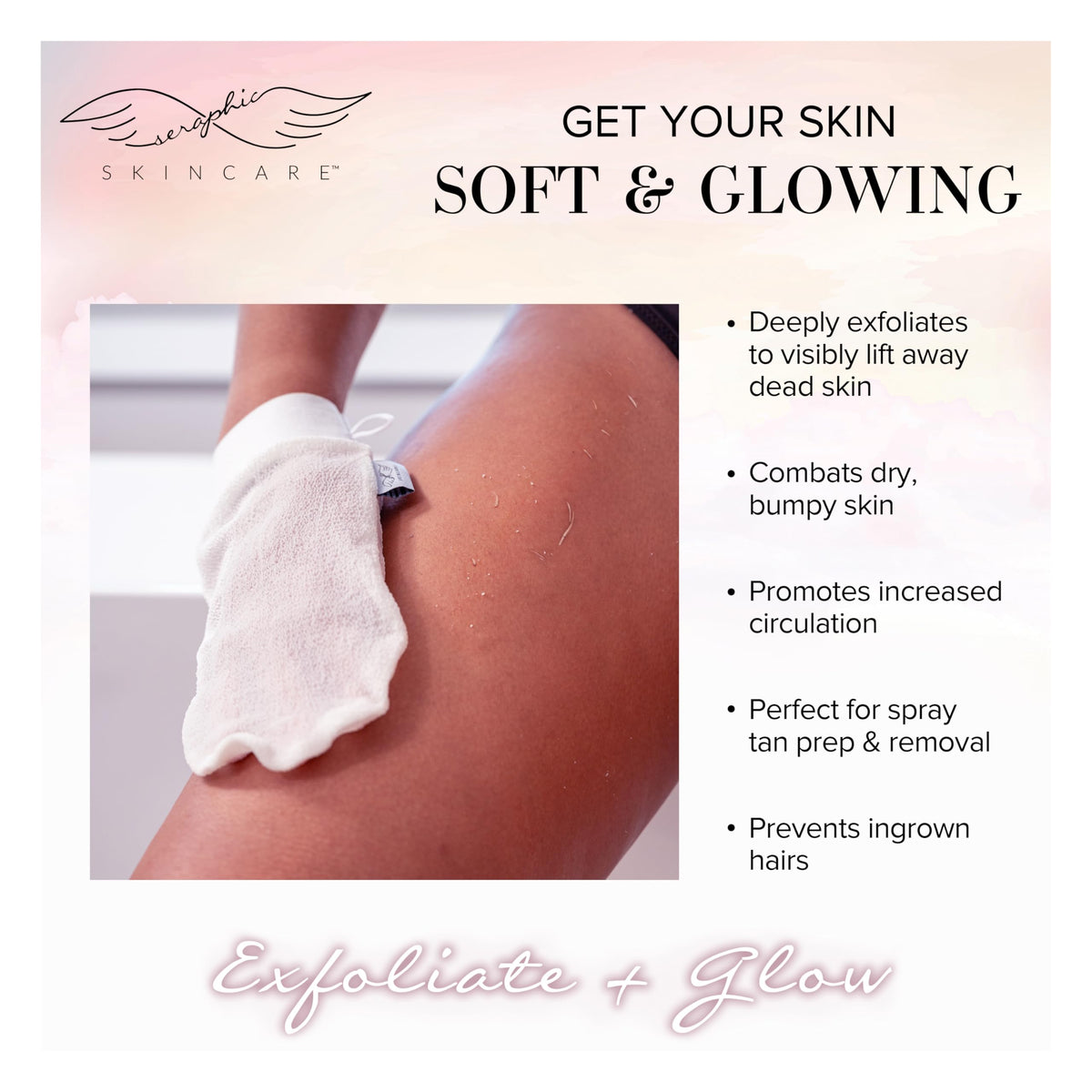 SERAPHIC SKINCARE Divine Glow Exfoliating Mitt with hand